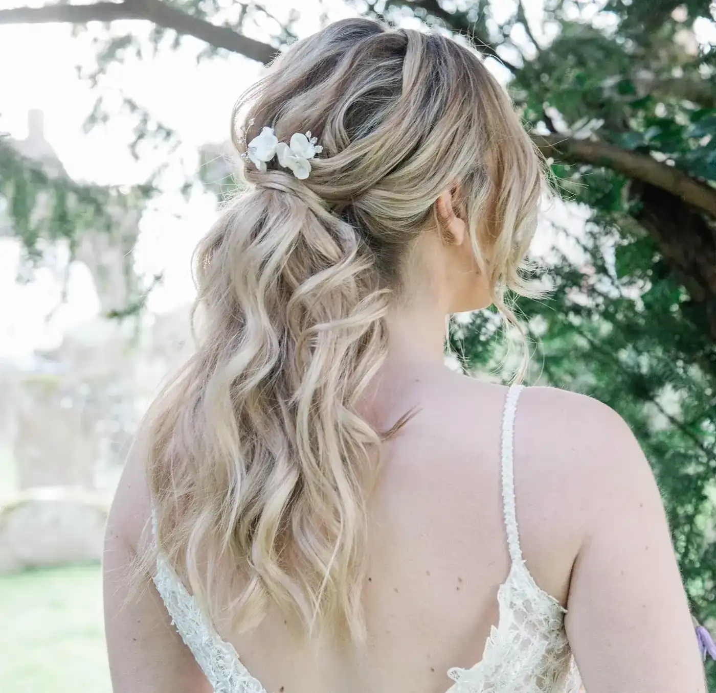 Bridal hair styling created by a Jodie Elleanor School student